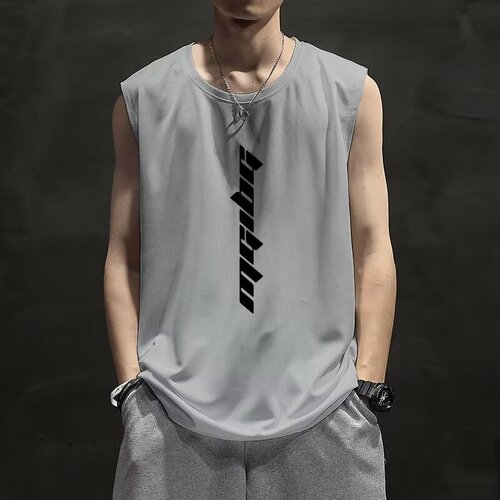 Mesh Vest Men's Quick-Drying Sleeveless T-Shirt Summer Ice Silk Men's Fitness Tank Top Plus Size Loose Half-Sleeved Fashionable Ice-Cool Style