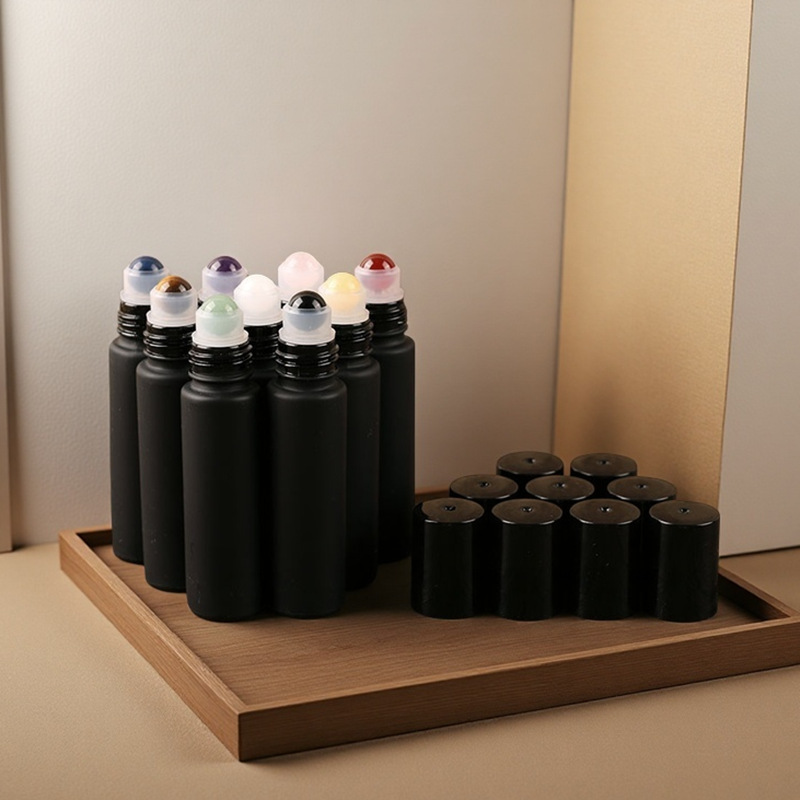 10ml黑色避光滚珠瓶天然玉石滚珠头精油分装瓶加厚玻璃走珠瓶