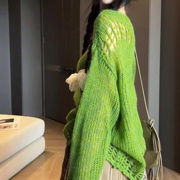 Fashionable Hollow-Out Knit Sweater for Women, Air Conditioning Shirt, Spring/Summer 2026 New Style, Loose Fit, Slimming, Versatile Designer Top Cover-Up Fashionable Hollow-Out Knit Sweater for Women, Air Conditioning Shirt, Spring/Summer 2026 New Style, Loose Fit, Slimming, Versatile Designer Top Cover-Up
