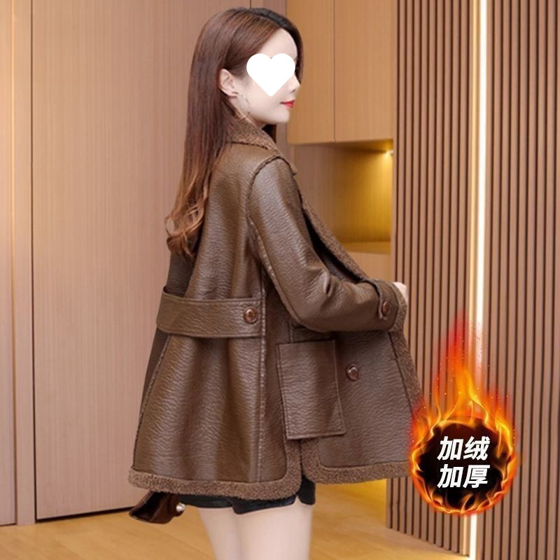 Fleece-Lined Thick Women's Leather Jacket Autumn and Winter New Haining Fur Jacket Reversible Loose Fit