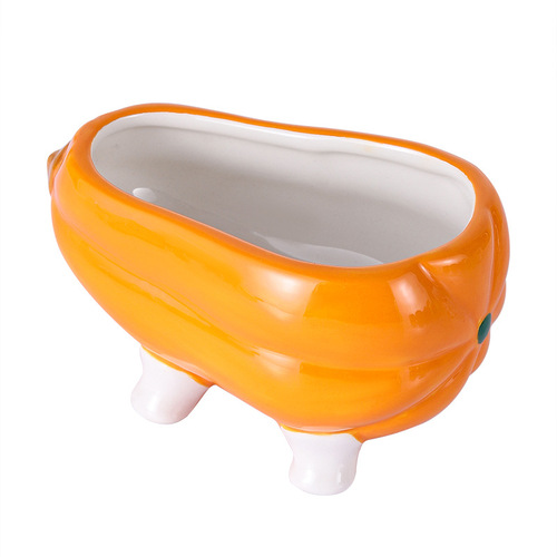 Small pet daily necessities ceramic nest hamster food bowl creative pumpkin bathtub dual-purpose kettle holder Halloween ornaments