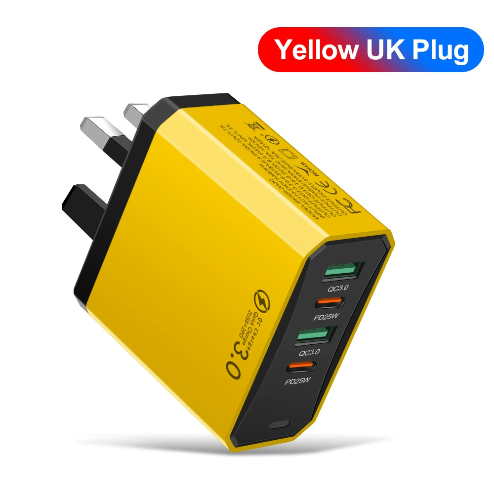 Четырёхвходовое зарядное 2USB+2PD для мобильных, суммарно 100W, для планшета, европейский/американский/британский стандарт, супербыстрая зарядка