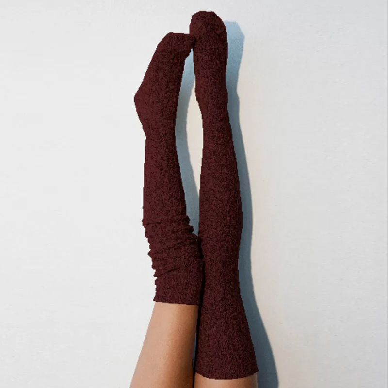 Autumn And Winter Fashion Twisted Solid Color Stockings Knitted Over The Knee Pile Socks For Women_maomaolike.com