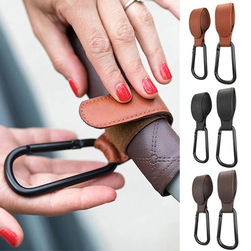 Baby stroller PU leather heavy storage hook child seat handle strap portable carabiner velcro