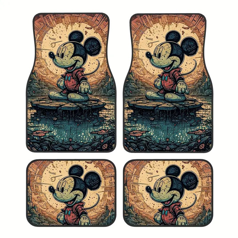 Cross-border Hot-selling Cartoon Mickey Car Mat Four-piece Dirt-resistant Easy-care Floor Mat Amazon Floor Mat for Hair