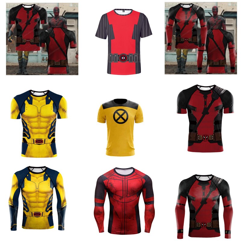 Cross-border New Marvel Hero Character Wolverine Deadpool cos Suit Sports Fitness Suit Tight Long Sleeve T-shirt