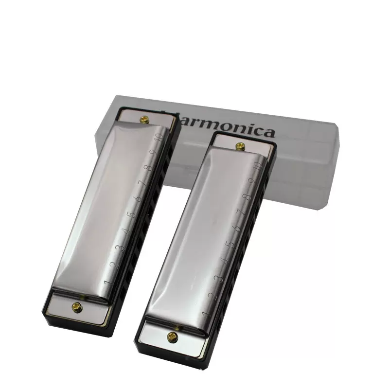 10孔布鲁斯口琴C调 儿童乐器激光logo银色金属盖板地摊玩具琴礼物