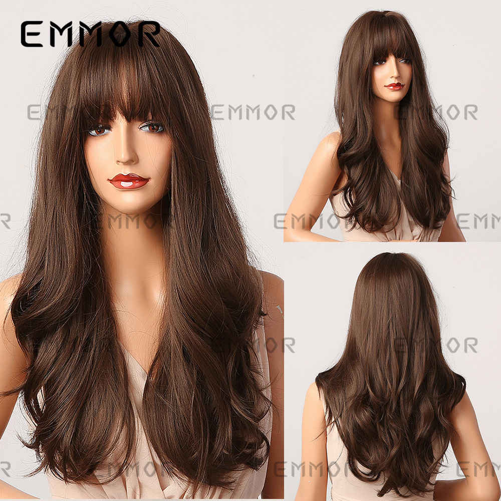 2024 venta caliente moda temperamento diosa Qi flequillo gran onda pelo largo y rizado filamento de alta temperatura peluca suave para mujer