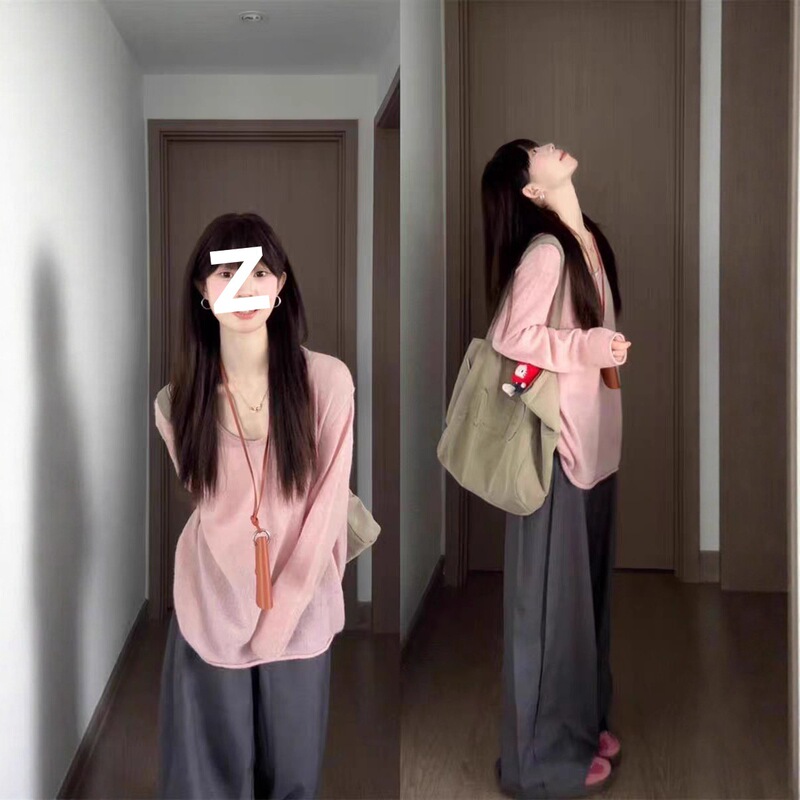 Korean-Style U-Neck Knit Sweater Top 2026 Early Autumn New Soft and Gentle Lazy Style Pullover Long-Sleeve Blouse for Women