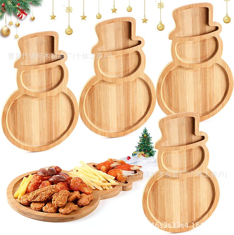 Cross-border wooden tray, bamboo snowman-shaped wooden serving plate, Christmas party decoration, snack platter, deli tray Cross-border wooden tray, bamboo snowman-shaped wooden serving plate, Christmas party decoration, snack platter, deli tray