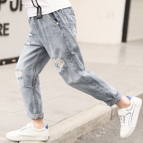 Boys' Thin Denim Pants, Single-layer Trousers, Boy's Long Pants, Stretchy Slim-fit Children's Clothing for Spring, Summer, and Autumn—Fashionable Single-layer Trousers
