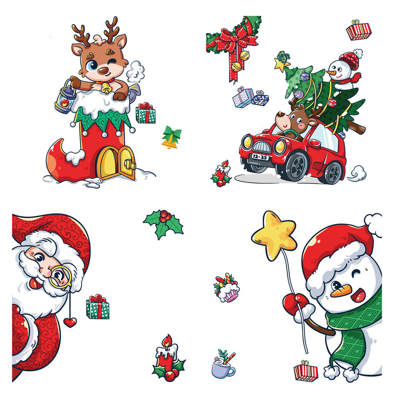 クリスマス装飾品雪花シールクリスマス楽しい老人雪だるまヘラジカ静電貼りクリスマスパーティー配置|undefined