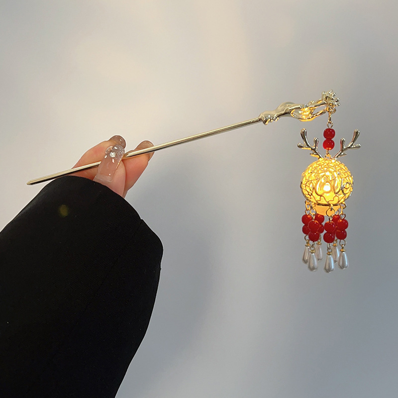 Luminous Hairpin Ancient Palace Lantern Hairpin Step Shake Headwear Luminous Hairpin Lantern Hairpin Luminous Headwear