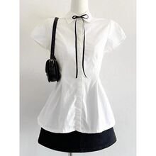 白色短袖衬衫女2025夏季新款蝴蝶结绑带设计感小众独特漂亮小衫
