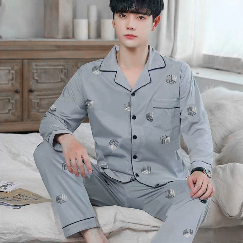 Pijamas de hombre de manga larga de primavera y otoño pijamas de hombre de primavera y verano ropa de hogar delgada pijamas de mediana edad para hombres traje de algodón de color sólido