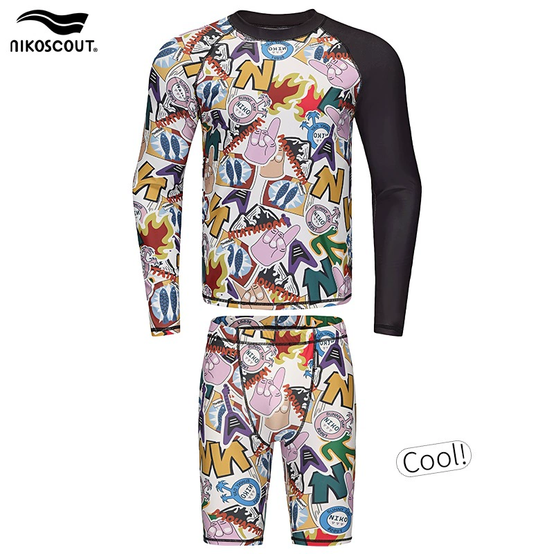 Swimwear, split long-sleeve, overall, sun protection, for teenagers