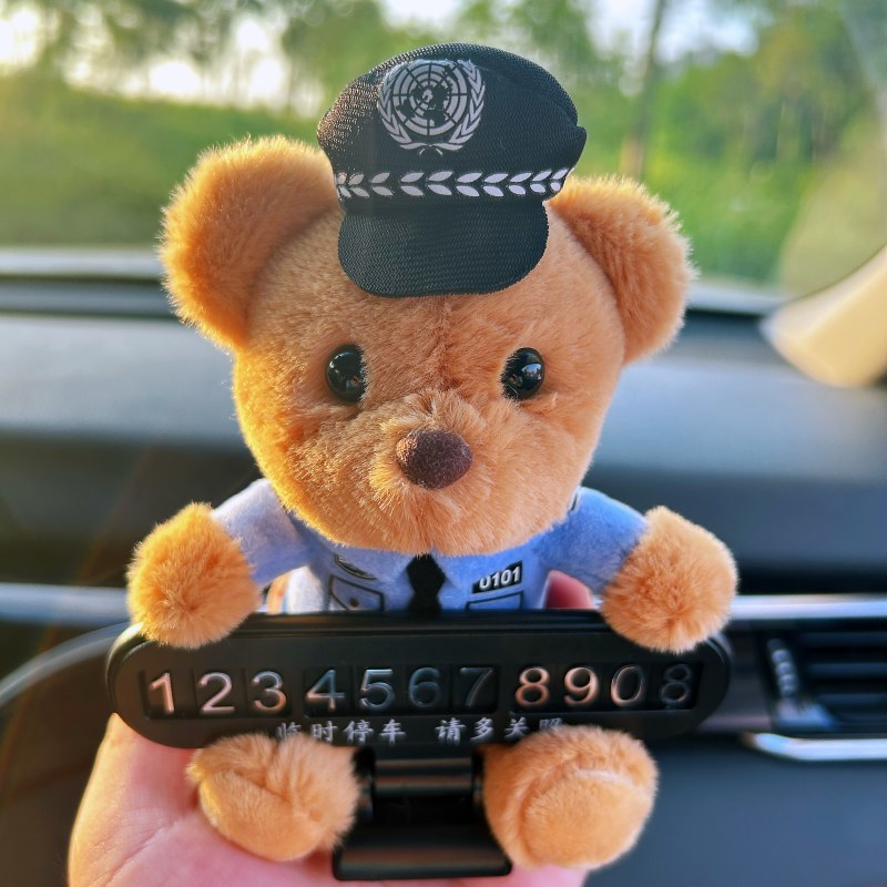 Police Bear Doll, Traffic Police Bear, Car Moving Phone Number Plate, Temporary Parking Phone Number Plate, Decorative Gift