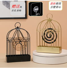 Creative Nordic birdcage wrought iron mosquito coil holder with gray plate household mosquito coil plate golden black home accessories