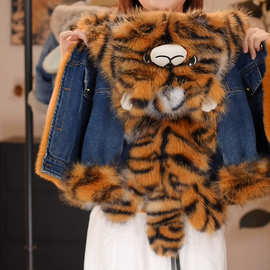 儿童牛仔外套加绒加厚2025秋冬新款男宝宝老虎时髦女童连帽外套潮