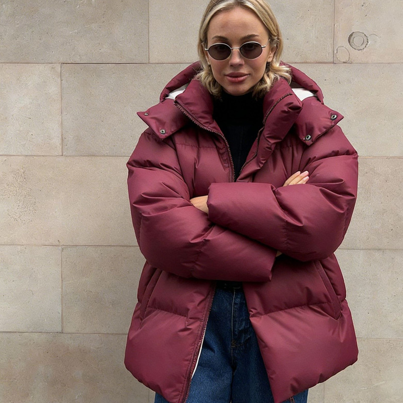Cross-Border Cotton-Padded Jacket for Women 2025 Winter New European and American Style Loose Cotton-Padded Jacket Solid Color Hooded Cotton Coat Cross-Border Cotton-Padded Jacket for Women 2025 Winter New European and American Style Loose Cotton-Padded Jacket Solid Color Hooded Cotton Coat