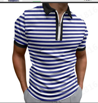 Camiseta Polo de Manga Corta con Cierre y Estampado 3D Informal para Hombre, Nueva Colección de Primavera para Exportación
