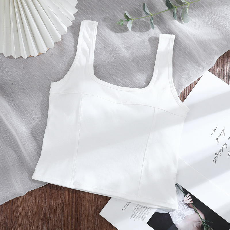 Primavera y Verano de color sólido sin costuras camisola envuelto en el pecho chaleco fijo de una pieza Copa interior y exterior desgaste medio-longitud anti-exposición chaleco para mujeres