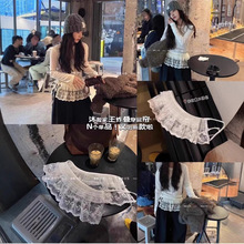 日韩森女系蕾丝刺绣镂空系带屁帘四季叠穿洋气时尚围裙式超短半裙