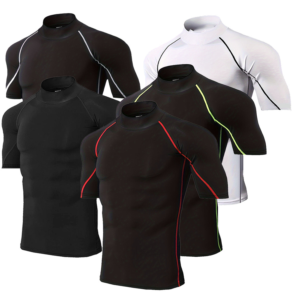 PRO nuevo cuello alto de manga corta color sólido transfronterizo explosivo hombre camiseta deportiva al aire libre chaqueta de entrenamiento