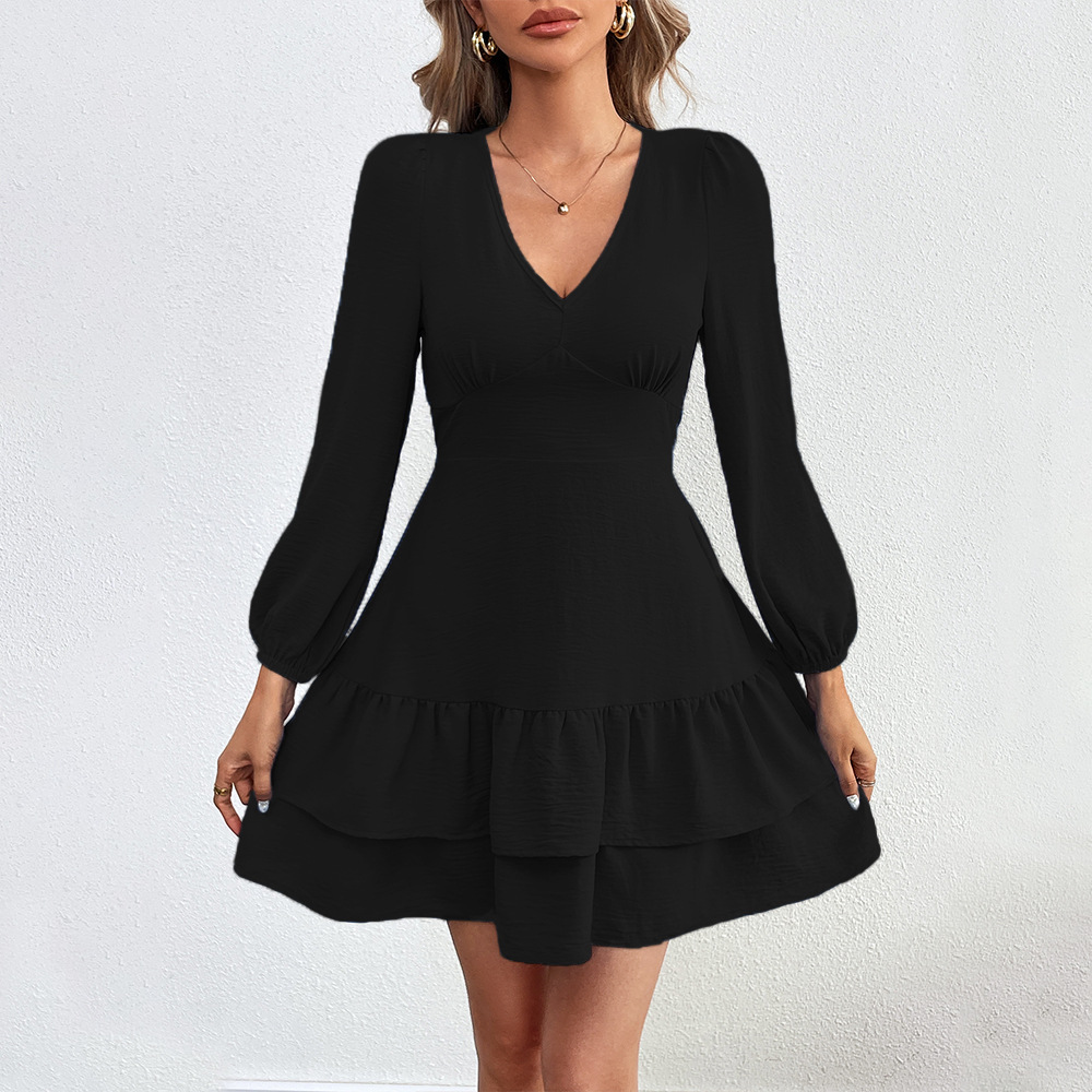 Womens Long Sleeve Dress Sexy Backless Design Ruffle Hem Elegant Style Perfect for Autumn and Winter Events