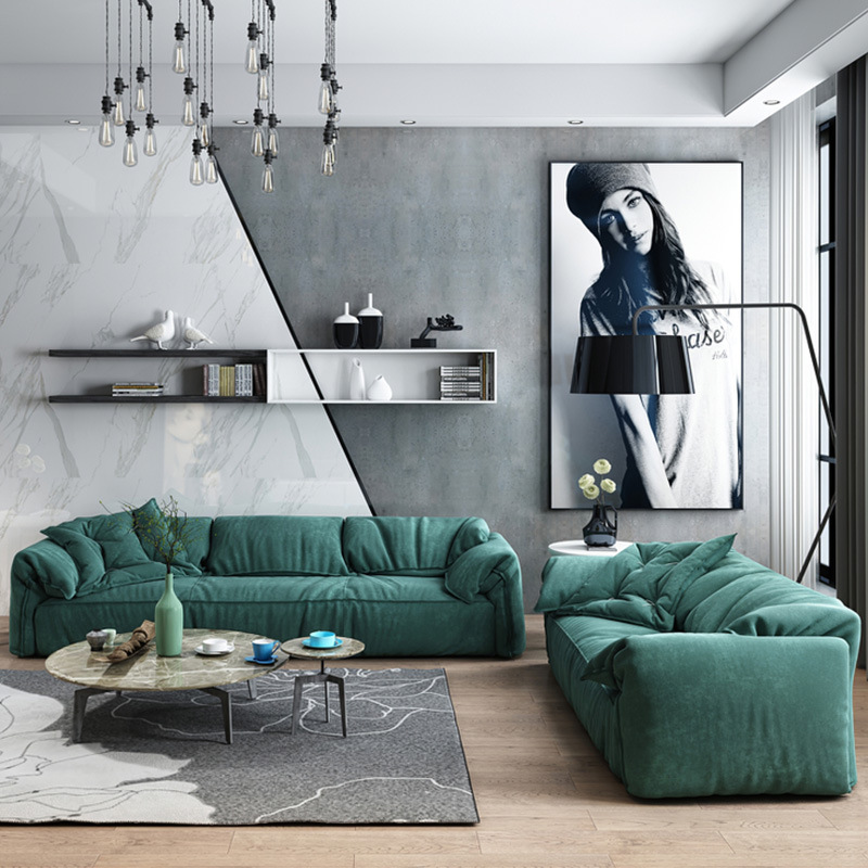 Sofá de tela tecnológica mate de estilo minimalista italiano, conjunto de sofá de sala de estar color crema con relleno de plumón de elefante para apartamentos pequeños.