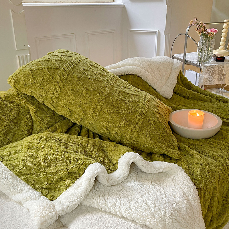 Manta de doble capa de cachemira y tafetán exclusiva transfronteriza, manta individual y doble cálida para otoño e invierno, manta de lana gruesa