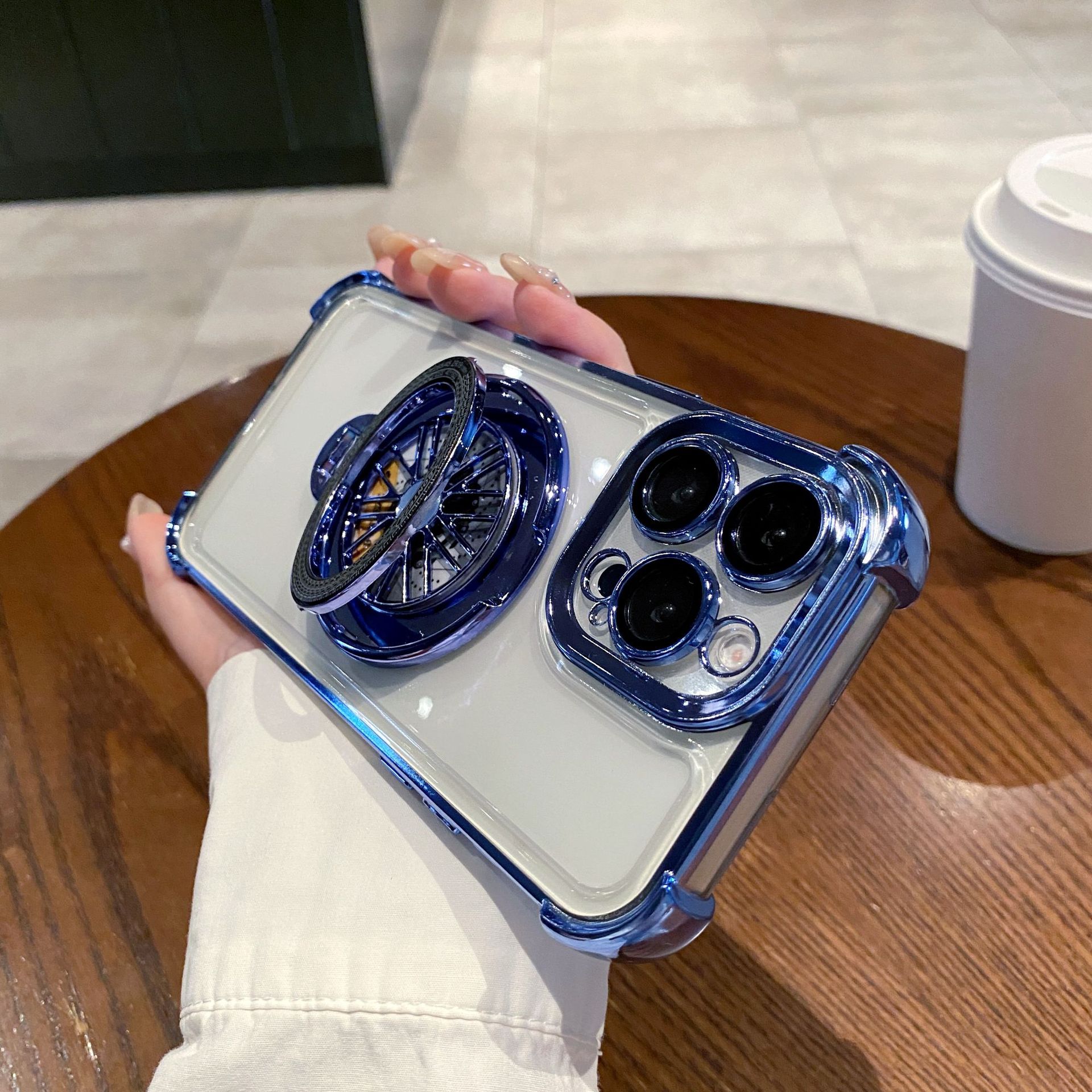 Funda acrílica para iPhone 16 con protección anticaídas en las cuatro esquinas, soporte giratorio creativo tipo giroscopio, compatible con Apple 17PROMAX