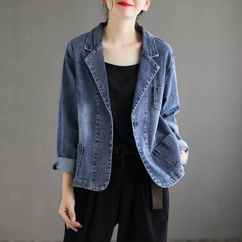 Denim Blazer Women's 2022 Autumn New Style Retro Top Korean Style Loose Casual Jacket Ins Trend