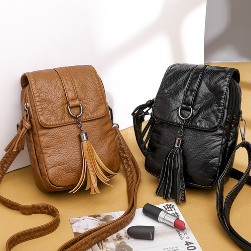 Bags for women new retro crossbody bag women's small bag soft leather texture shoulder bag fashion large capacity multi-layer mobile phone bag