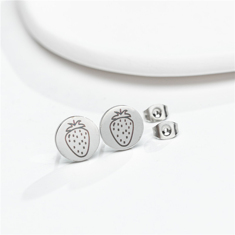 1 Pair Cartoon Style Round Fruit Stainless Steel Plating Ear Studs display picture 3