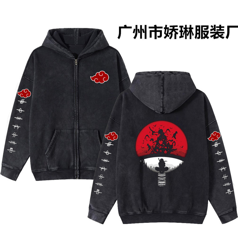 Naruto Anime American Retro Washed Zipper Sweatshirt Men's and Women's Dark Printed Hoodie Hooded Naruto Anime American Retro Washed Zipper Sweatshirt Men's and Women's Dark Printed Hoodie Hooded