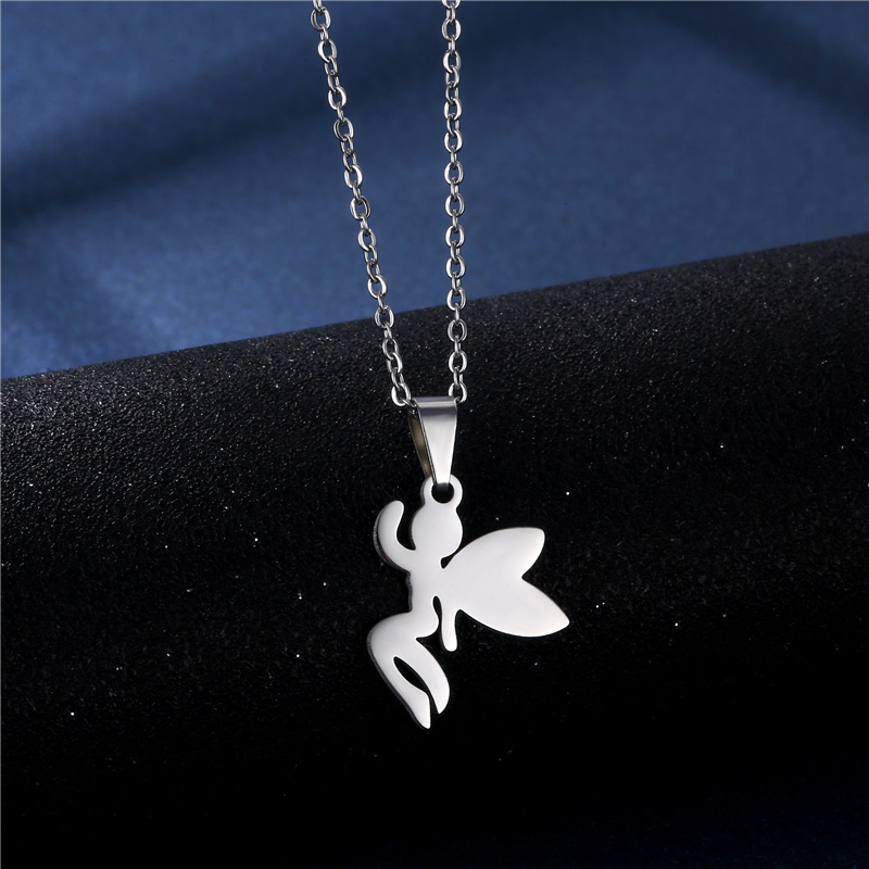 Angel Necklace Fairy Angel Pendant Fashion Stainless Steel Necklace Earring Set display picture 4