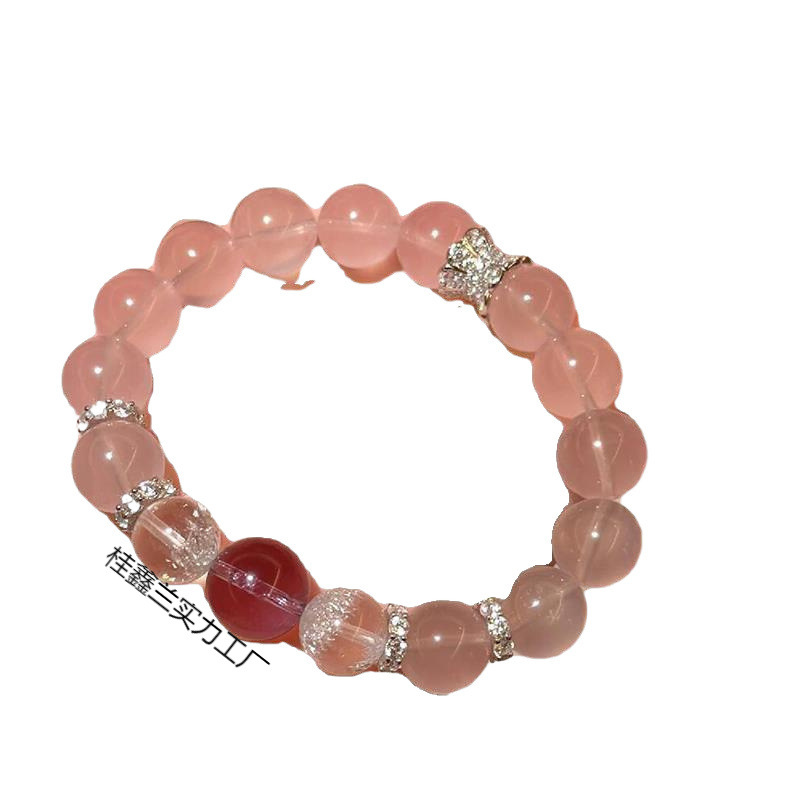 Madagascar Ice Pink Bracelet Peach Blossom Pink Crystal Bracelet Amethyst Transfer Beads for Women