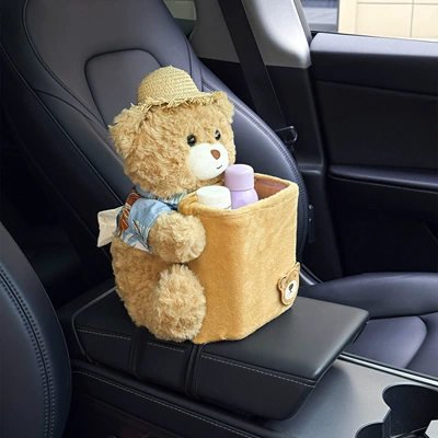 Car Tissue Box and Trash Can Two-In-One Car Umbrella Storage Artifact Waterproof and Cute Car Tissue Box (Car tissue box/set) - straw-hat-bear-tissue-box-and-trash-can-2-in-1