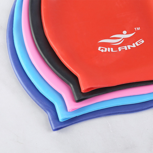 Qilang silicone swimming cap wholesale thickened 55g waterproof solid color printed logo swimming cap for adults and children for men and women