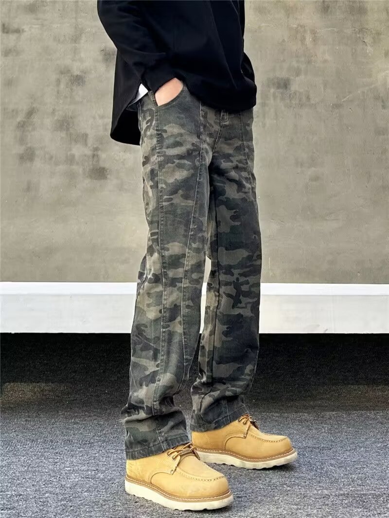 boy 2024 Style Washed Vintage Jeans For Men Spring Autumn Straight Loose European And American High Street Vibe Long Pants_viptrois.com