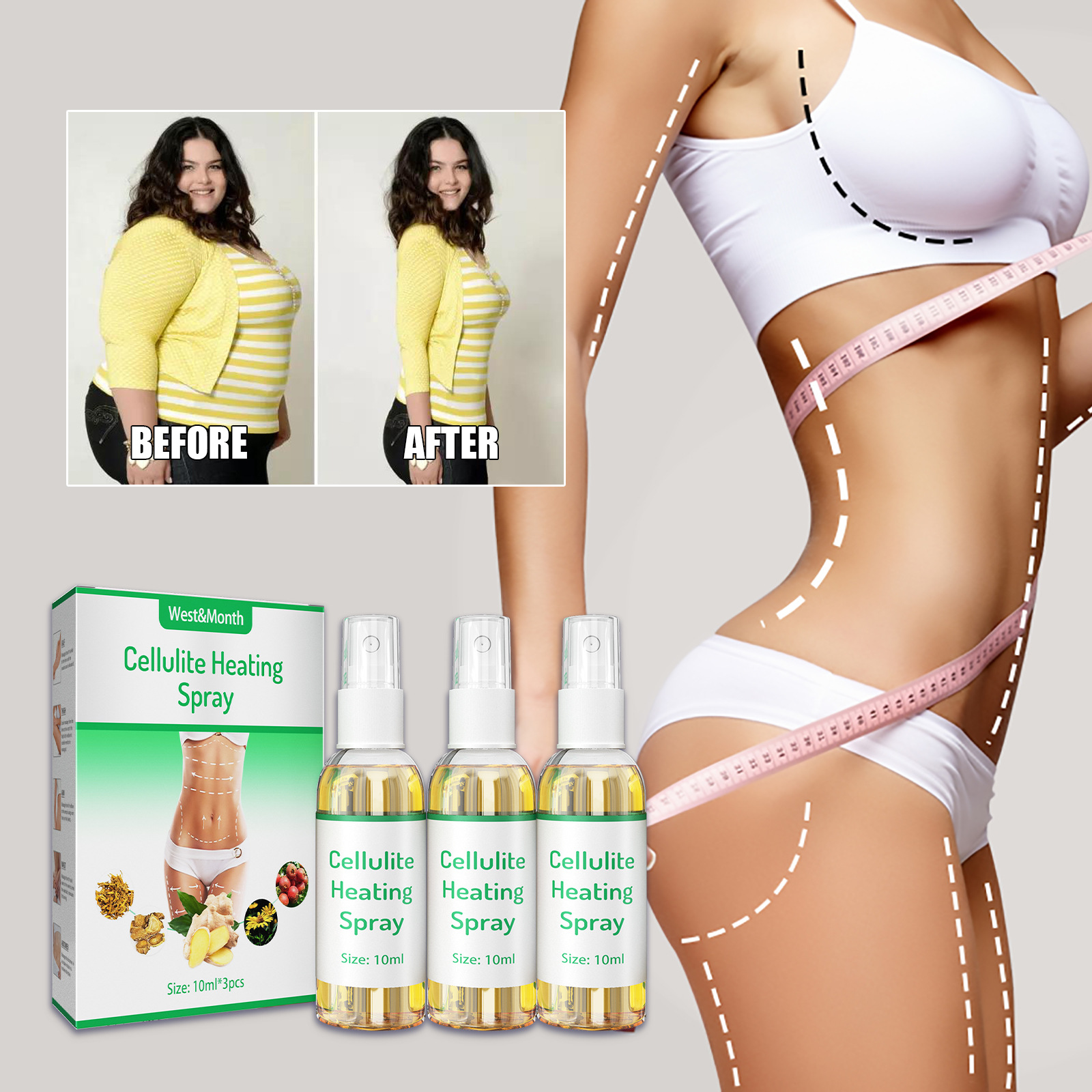 West&Month Body Thigh Muscle Less Big Belly Shaping spray Beauty Slimming essence_voghion.com