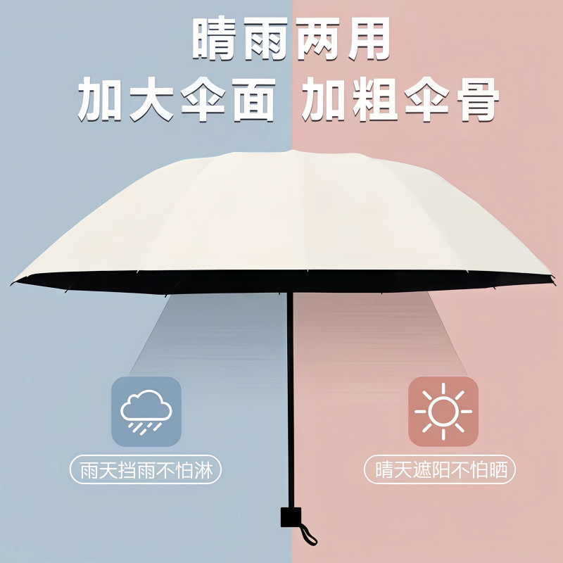 新款超大号雨伞晴雨两用加固抗风三折叠黑胶防晒男女学生晴雨伞