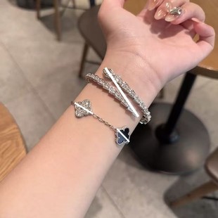 Baojia snake-shaped bracelet for women, 18K rose gold plated mother-of-pearl full of diamonds snake bone bracelet, bracelet, couple ring
