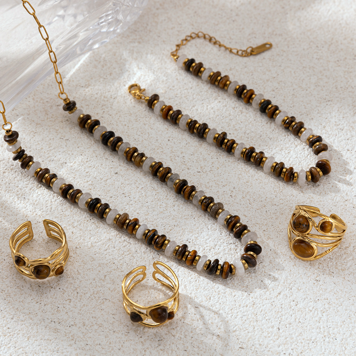 Collar de piedra natural TENA Europa y los Estados Unidos lujo ligero y alto sentido versátil collar de piedra natural ojo de tigre joyería conjunto de diseño
