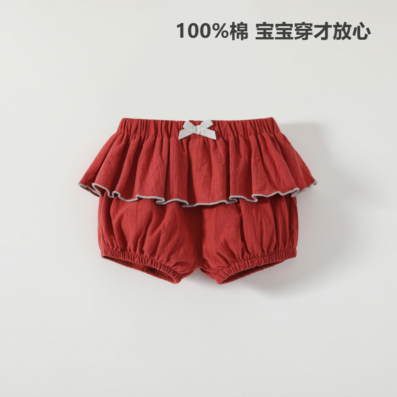 女童a类花苞裤2025夏季新0-3岁女宝宝蝴蝶结短裤韩版纯棉三分裤子|undefined