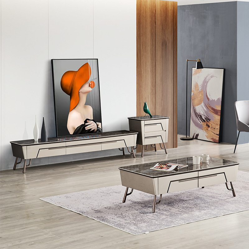 意式轻奢岩板茶几电视柜组合北欧现代高端创意客厅方形小户型家具