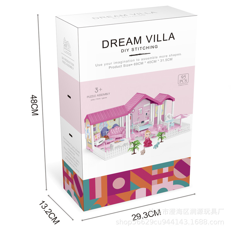 Los niños transfronterizos juegan casa princesa casa de juguete villa traje chica castillo DIY bloques de construcción simulación casa de muñecas