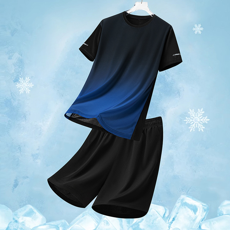 Traje deportivo de ocio para hombre de verano, pantalones cortos de camiseta de secado rápido transpirable de dos piezas sueltos de impresión para hombre