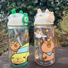 定制爆款卡皮巴拉塑料杯高颜值学生户外便携双饮弹跳运动水壶水杯